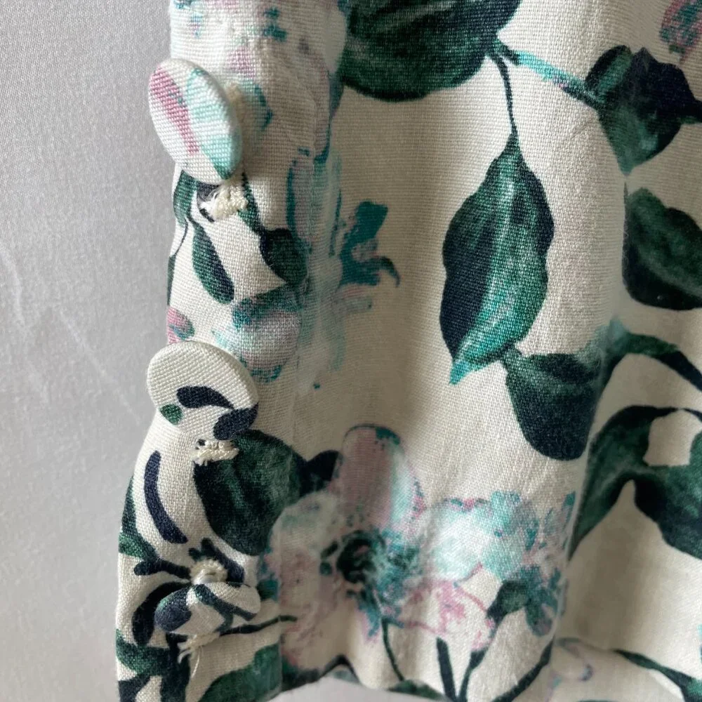 J. Jill Womens Ivory Mid Rise Floral Linen Stretch Button Hem Ankle Pant Size M